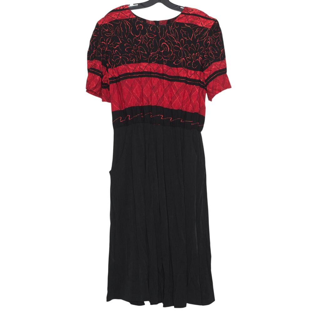 Vintage Dress Floral Whimsigoth Goth Romantic Dark Academia Midi Red Black 18